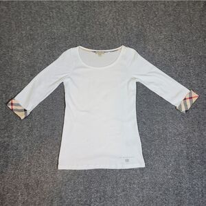 Burberry Brit Womens 3/4 Sleeve Top White House Check Cuff Tee Size L